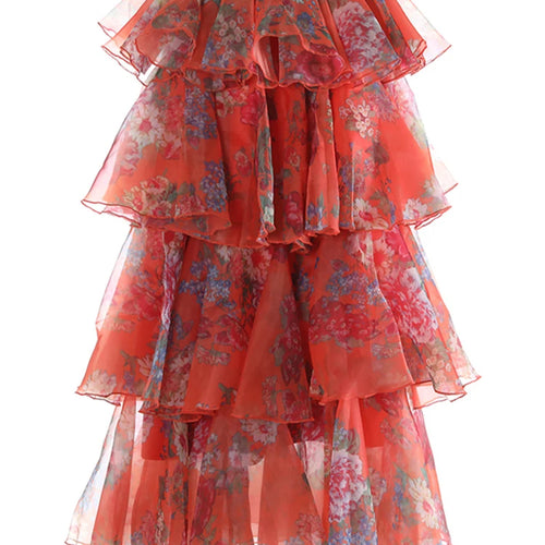 Load image into Gallery viewer, High Elastic Waist Red Printed Organza Layers Cake Half-body Skirt Women Fashion Tide New Spring Autumn 2025 1DJ1174
