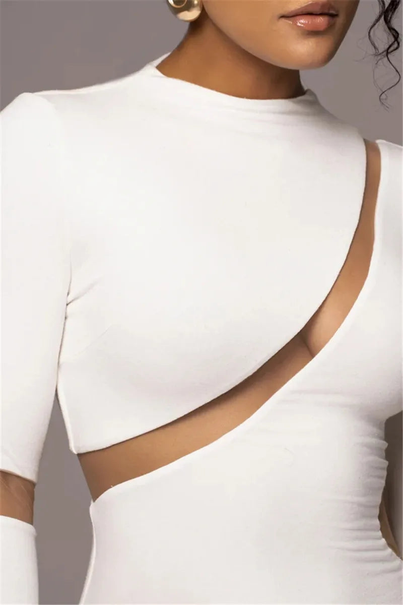 Turtleneck Long Sleeve Bodycon Maxi Dress For Women Autumn New Patchwork Hollow Out Club Party Sexy Long Dress Vestidos