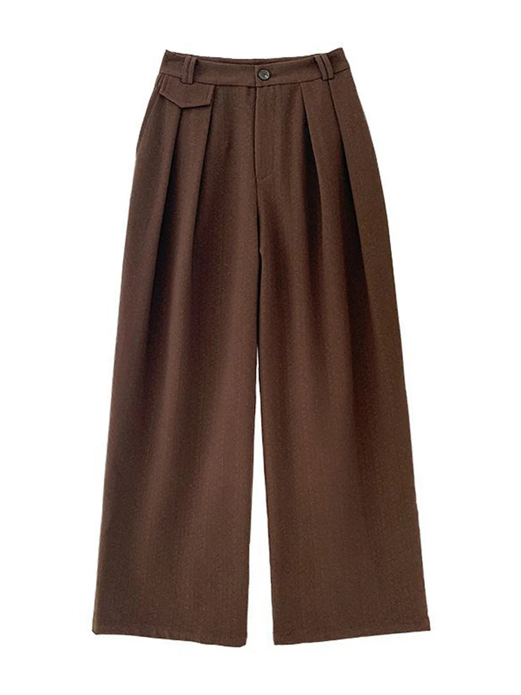 Autumn Casual Wide Leg Pants For Women High Waist Solid Minimalist Trousers Female Fashion Clothing Style