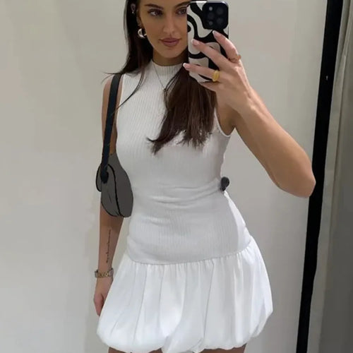 Load image into Gallery viewer, Hollow Out Backless Sleeveless Mini Dress For Women Summer New Fashion Solid O Neck Slim Pleated Dress Elegant 2024
