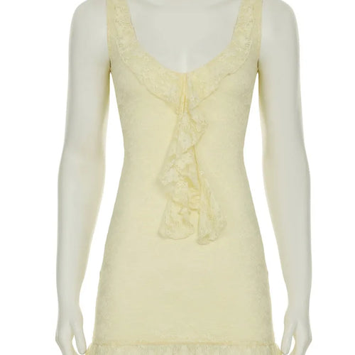 Load image into Gallery viewer, Lace Sleeveless Ruffle Sexy Mini Dress For Women Robe Elegant Deep V Neck Backless Bodycon Club Party Dress Vestido
