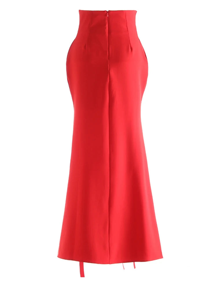 High Waist Black Bandage Slit Chiffon Long Mermaid Half-body Skirt Women Fashion Tide New Spring Autumn 2025 1DJ0911