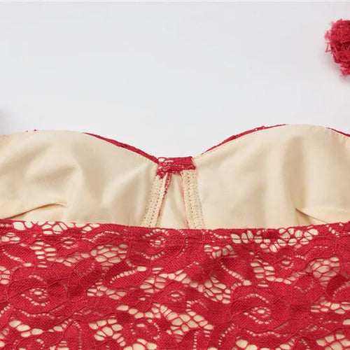 Load image into Gallery viewer, Red Lace Off-shoulder Sexy Mini Dress For Women Fashion Halter Strapless Long Sleeve Bodycon Club Party Sexy Dress
