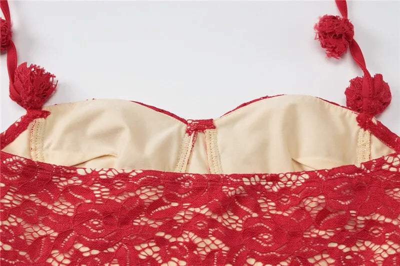 Red Lace Off-shoulder Sexy Mini Dress For Women Fashion Halter Strapless Long Sleeve Bodycon Club Party Sexy Dress