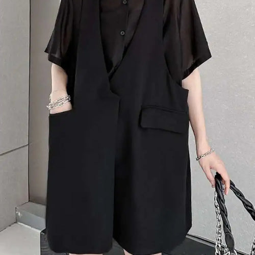 Load image into Gallery viewer, Women Black Pocket Perspective Big Size Mini Shirt Dress New Lapel Half Sleeve Fashion Tide Spring Autumn 2025 1DH5144
