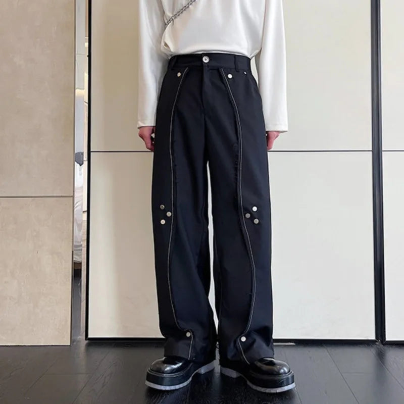 Casual Men's Pants 2025 Fashion New Chic Multi-metal Buckle Niche Design Trousers Solid Color Dark Wear Male Trend 9A4646