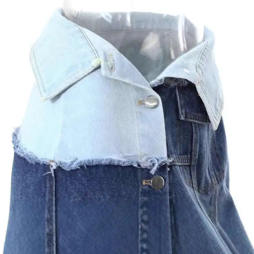 Load image into Gallery viewer, High Waist Blue Denim Fold Color-block Burr Casual Half-body Skirt Women Fashion Tide New Spring Autumn 2025 7AB6481
