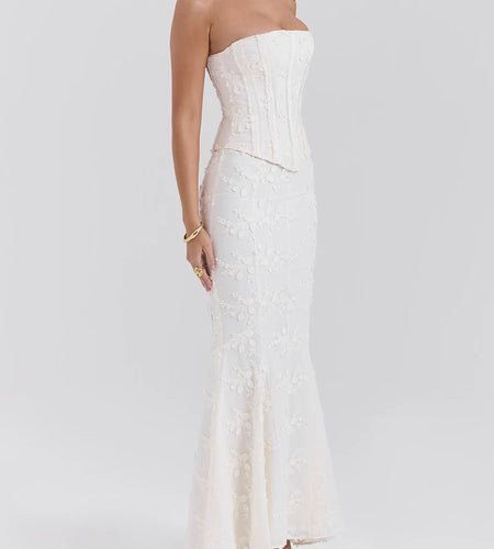 Solid Slimming Two Piece Set For Women Strapless Sleeveless Top High Waist Slimming Skirt Chic Strs Female Fashion