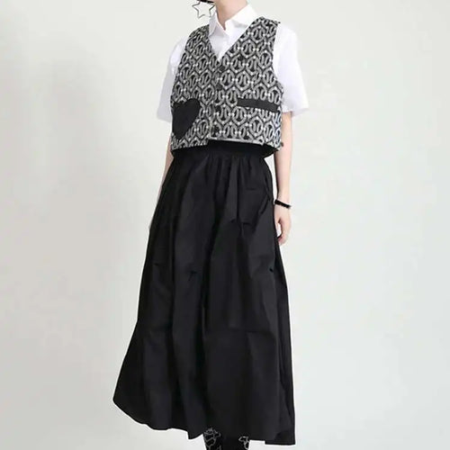 Load image into Gallery viewer, Black Casual Irregular Ruched High Elastic Waist Midi Half-body Skirt Women Fashion Tide New Spring Summer 2025 1DD8525
