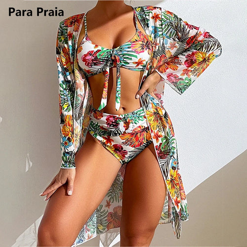 Load image into Gallery viewer, Sexy Brazilian Bikini 2024 Three Piece Swimsuit with Long Sleeve Dress Thong Swimwear Women Biquini Beachwear
