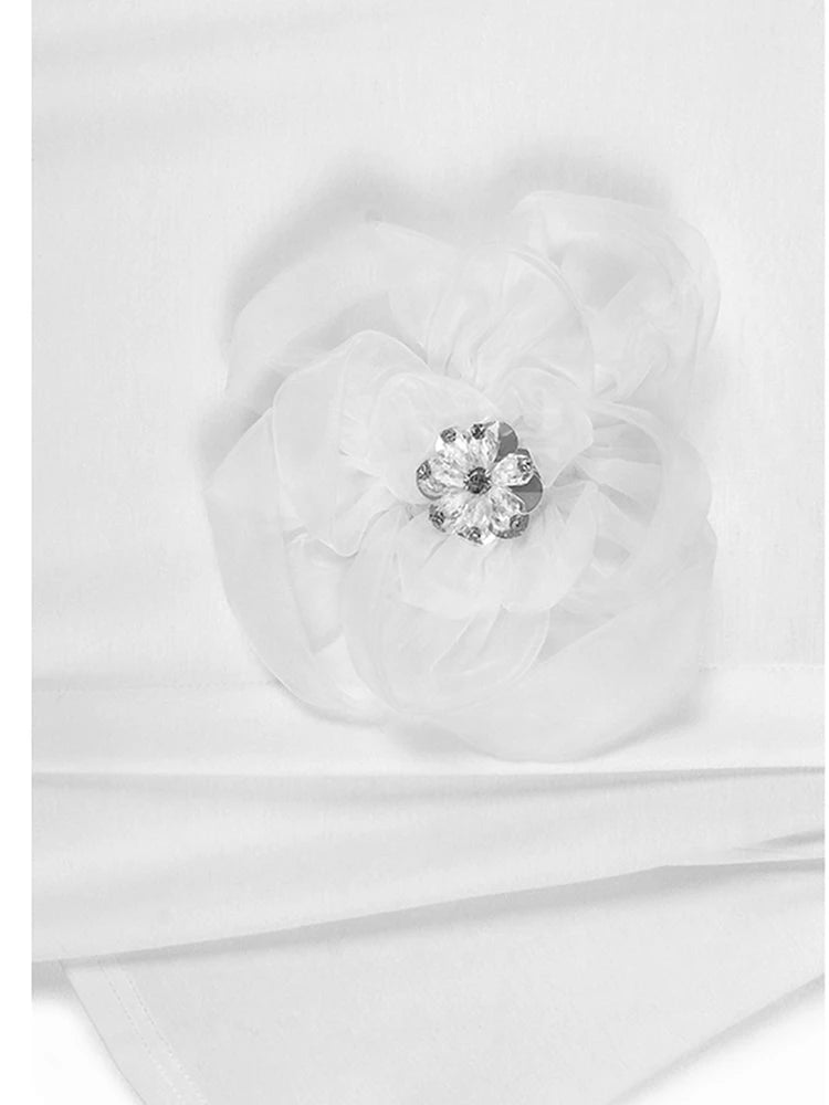 Women Black Three-dimensional Flower Big Size Midi Dress New Round Neck Short Sleeve Fashion Spring Summer 2025 1DJ1191