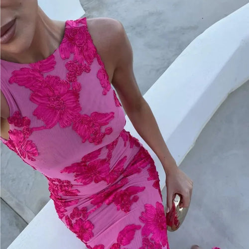 Load image into Gallery viewer, Elegant Floral Print Sexy Maxi Dress For Women Embroidered Applique Tank Dress Femme Bodycon Club Party Long Dress
