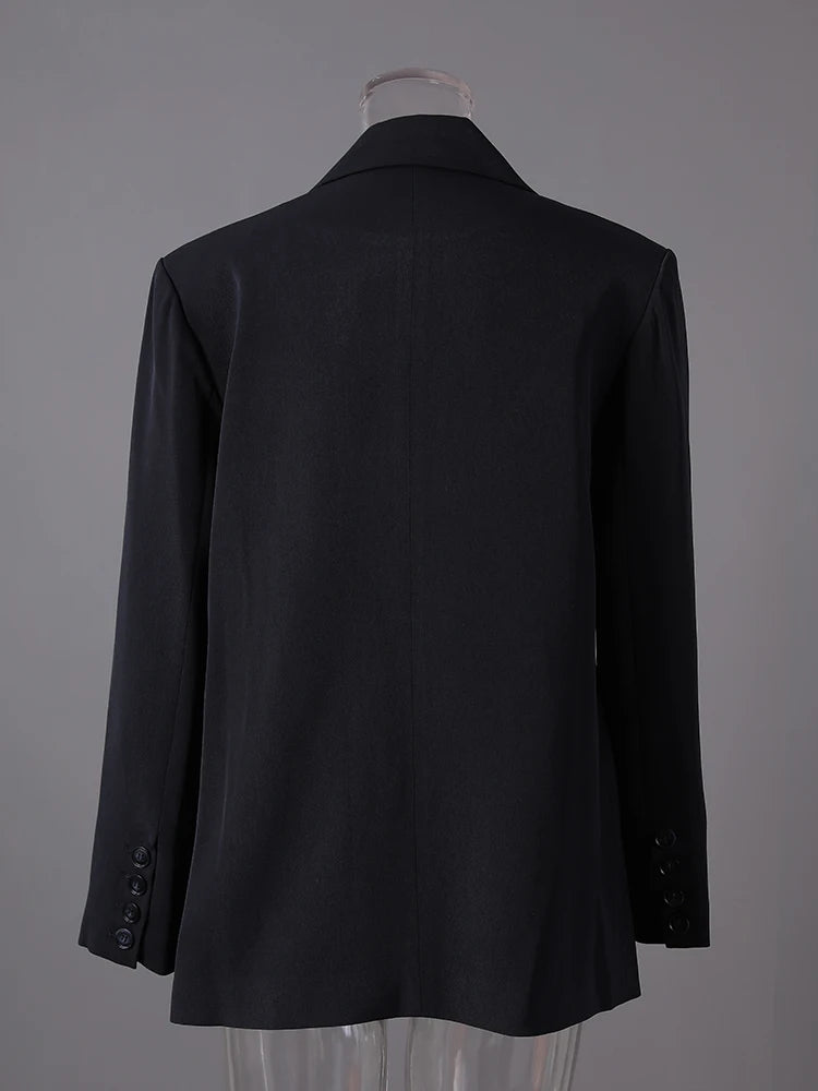 Women Navy Blue Bandage Big Size Elegant Blazer New Lapel Long Sleeve Jacket Fashion Tide Spring Autumn 2025 1DH7507