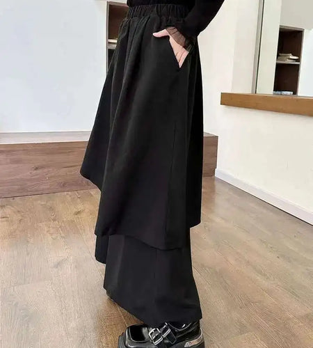 High Elastic Waist Black Irregular Spliced Long Wide Leg Pants New Trousers Women Fashion Tide Spring Autumn 2025 1DH8326