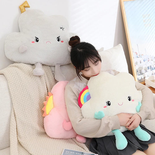 Load image into Gallery viewer, 45cm Cute Rainbow Clouds Plush Pillow Lovely Expression Dolls for Sofa Cushion Home Decor for Girls Birthday Gifts
