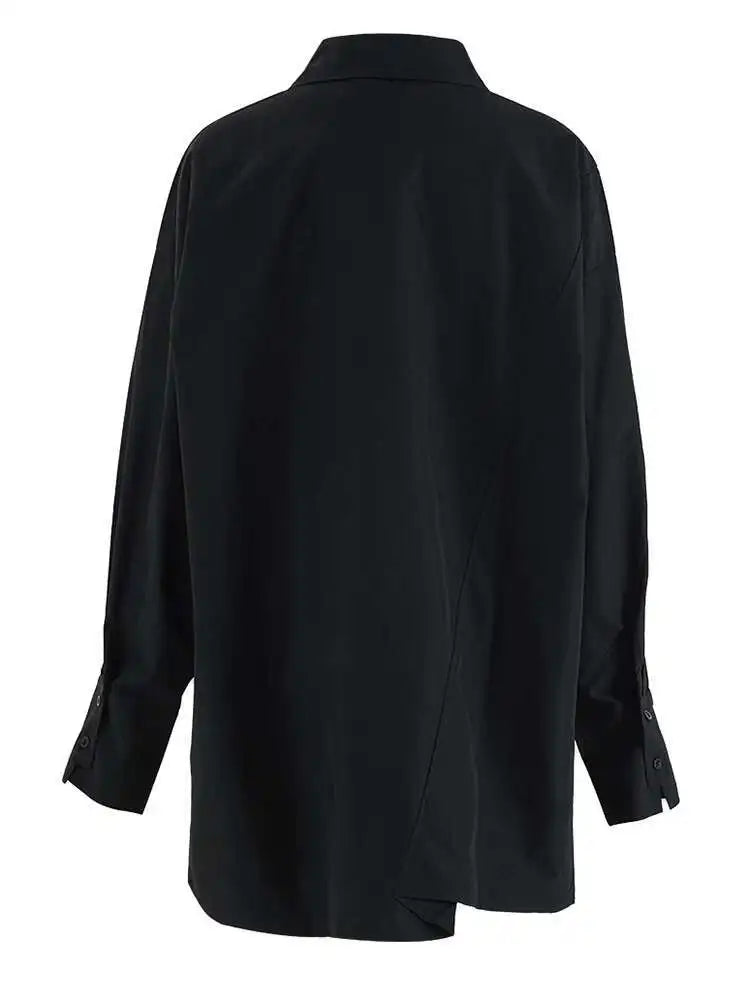 Women White Irregular Spliced Big Size Casual Blouse New Lapel Long Sleeve Shirt Fashion Tide Spring Autumn 2025 CPG2045