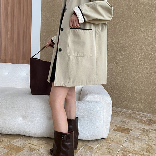 Load image into Gallery viewer, Hit Color Patchwork Pockets Chic Trench For Women Lapel Long Sleeve Temperament Long Coats Female Fashion Autumn
