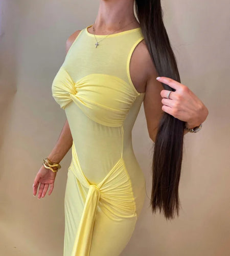 Elegant Mesh Patchwork Lace Up Dress For Women Bodycon Perspective Maxi Female Vestidos Party Club Evening Dress 2024