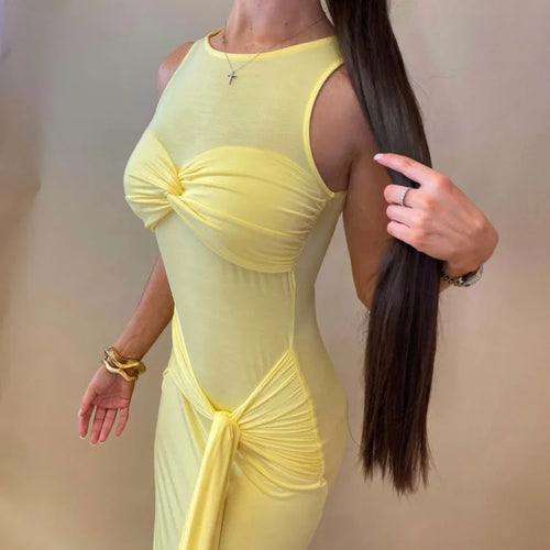 Load image into Gallery viewer, Elegant Mesh Patchwork Lace Up Dress For Women Bodycon Perspective Maxi Female Vestidos Party Club Evening Dress 2024
