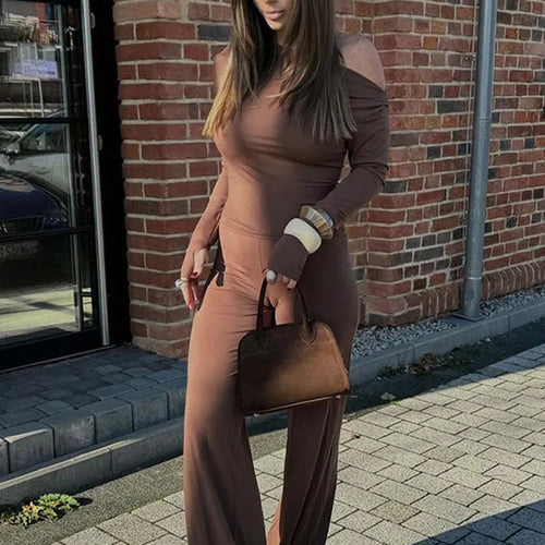 Load image into Gallery viewer, Fashion Women Long Sleeve Two Piece Set 2025 Autumn/Winter Casual New Female Slim Top Wrapped Hip Bellbottom Pants Set
