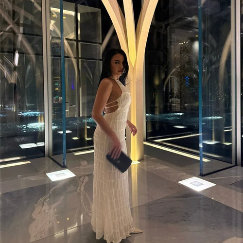 Load image into Gallery viewer, Halter Backless Sexy Maxi Dress For Women Spring Summer New Lace-up Sleeveless Pleated Beach Holiday Long Dress Elegant
