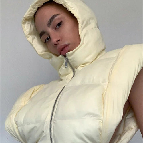 Load image into Gallery viewer, Solid Color Hooded Bread Jacket Sleeveless Vest Coat Cotton Fashion Casual Street Style For Women Daily Outing Wear
