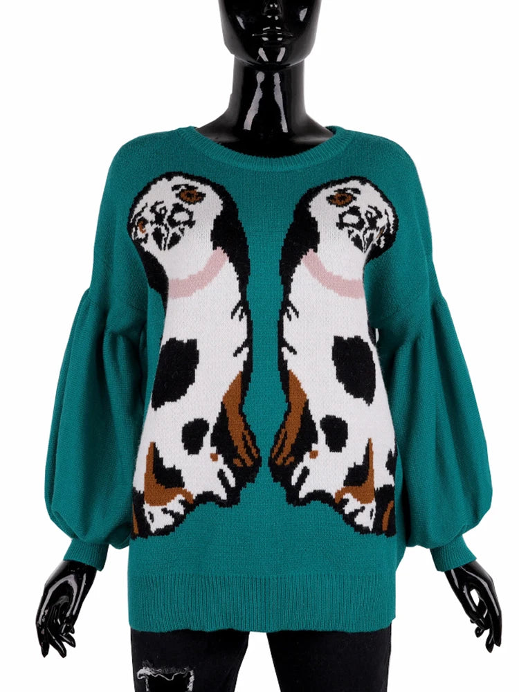 Fall Winter Maternity Nursing Sweaters Pregnant Women Lantern Sleeve Dog Animal Basic Thicken Pullovers C-045