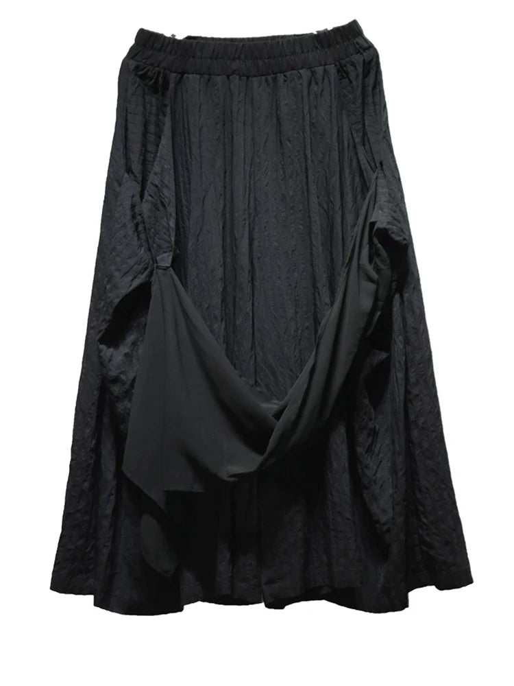 High Elastic Waist Black Irregular Spliced Long Wide Leg Pants New Trousers Women Fashion Tide Spring Autumn 2025 1DJ0548