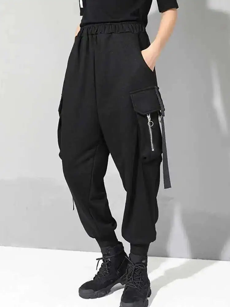 High Elastic Waist Black Pockets Zipper Harem Pants New Loose Fit Trousers Women Fashion Tide Spring Autumn 2025 1DF4688