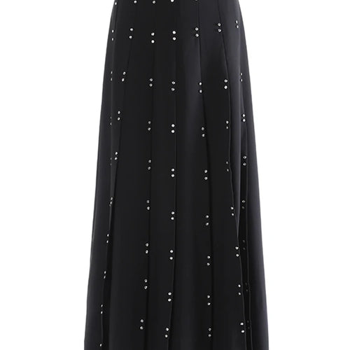 Load image into Gallery viewer, High Waist Rose Red Rivet Pleated Elegant Long A-line Half-body Skirt Women Fashion Tide New Spring Autumn 2025 1DJ0915
