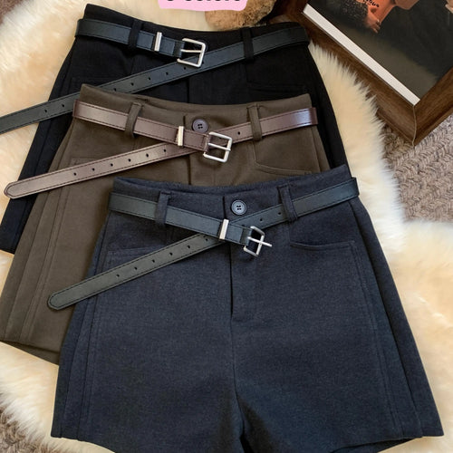 Load image into Gallery viewer, Korean 2024 New Women&#39;s Black Grey A-line Woolen Shorts Green High Waisted Thickshort Pants Autumn Winter Casual Versatile Trend
