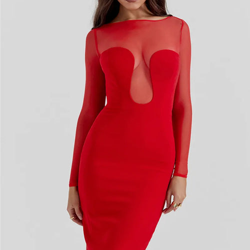Load image into Gallery viewer, Elegant Strapless Sexy Midi Dress For Women Fashion Sheer Long Sleeve Backless Split Bodycon Club Party Sexy Long Dress
