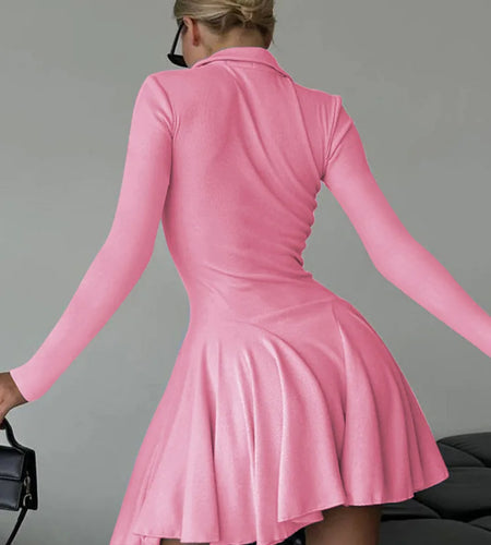 Long Sleeve Pleated Knit Mini Dress For Women Robe Autumn Winter New Lapel High Waist Knitted Sweater Dress Elegant