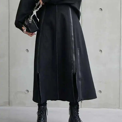 Load image into Gallery viewer, High Elastic Waist Black Zipper Irregular Casual Long Half-body Skirt Women Fashion Tide New Spring Autumn 2025 1DE1910
