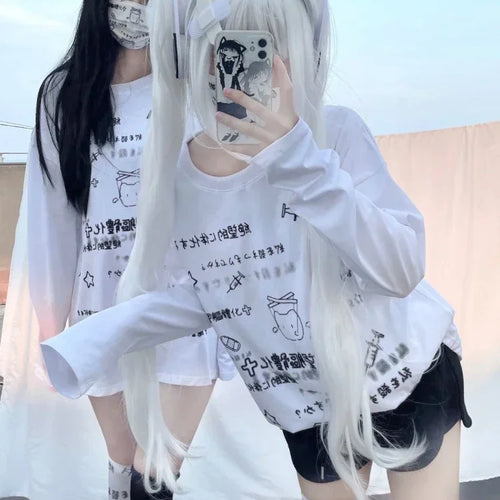 Load image into Gallery viewer, Japanese Kawaii Tops Letter Print Women T-shirt Y2k Aesthetic Loose All Match Tshirts Streetwear Fairy Grunge Fashion Tee Shirts
