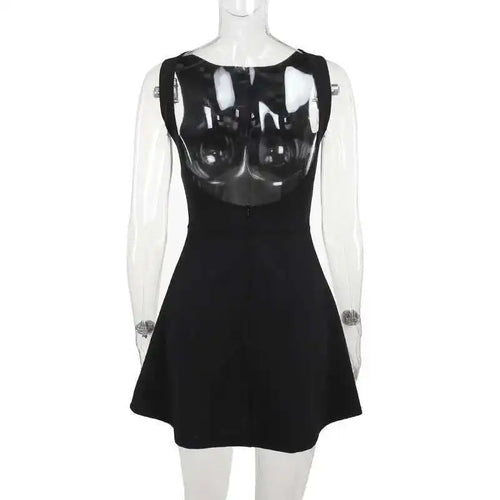 Load image into Gallery viewer, Elegant Backless Mini Tank Dress For Women Fashion Black O Neck Sleeveless Club Party A-line Basics Sexy Dress New
