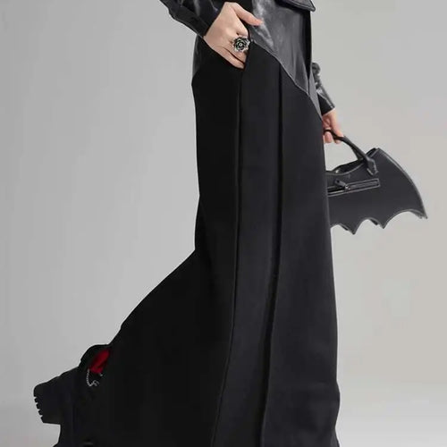 Load image into Gallery viewer, High Waist Black Pu Leather Spliced Long Back Slit Elegant Half-body Skirt Women Fashion New Spring Autumn 2025 1DH3993
