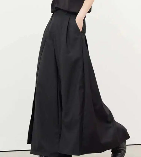 Women Black Pleated Long Elegant Wide Leg Pants High Waist New Loose Fit Trousers Fashion Tide Spring Autumn 2025 1DF9092