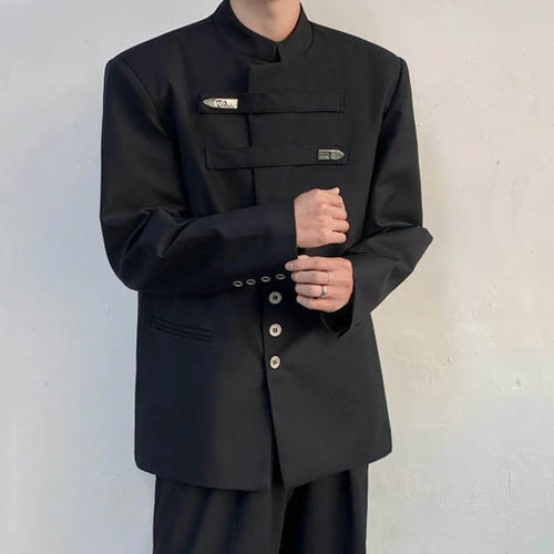 Load image into Gallery viewer, Men's Suit Jacket Stand Collar Solid Color Metal Buckle Design Loose Male Clothing Spring New Chinese Men Wear 9W1340
