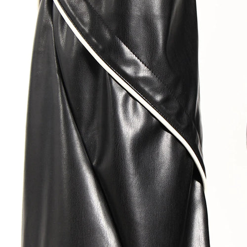 Load image into Gallery viewer, High Waist Black White Pu Leather Color-block Casual Pants New Trousers Women Fashion Tide Spring Autumn 2025 7AB4744
