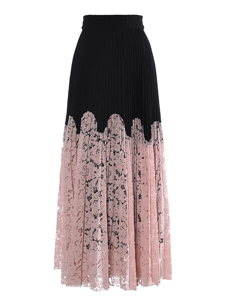 Hit Color Cut Out Fashion Skirt For Women High Waist Elastic Waist High Street Embroidery Loose Skirt Female New