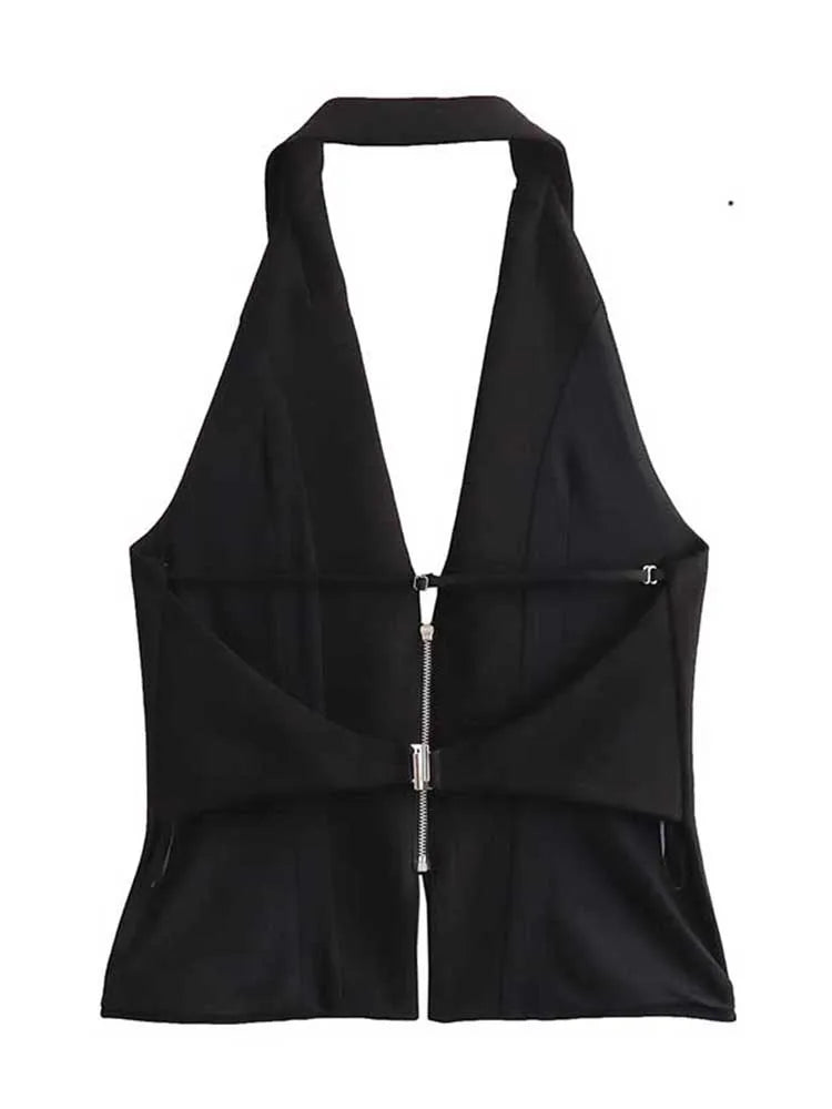 2025 Women Sexy Backless Strapless Halter Corset Tops Side Zipper Lady Slim Camis Female Solid Chic Tops