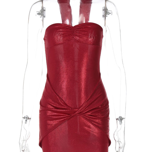 Load image into Gallery viewer, Solid Strapless With Scarf Ruched Draped Sexy Elegant Slim Mini Prom Dress Spring Women Clothes Evening Party Festival
