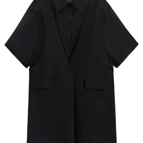 Load image into Gallery viewer, Women Black Pocket Perspective Big Size Mini Shirt Dress New Lapel Half Sleeve Fashion Tide Spring Autumn 2025 1DH5144
