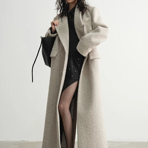 Load image into Gallery viewer, 30% Wool X-Long Big Size Warm Woolen Coat New Lapel Long Sleeve Women Jacket Fashion Tide Autumn Winter 2025 1DH4053
