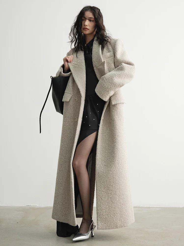 30% Wool X-Long Big Size Warm Woolen Coat New Lapel Long Sleeve Women Jacket Fashion Tide Autumn Winter 2025 1DH4053