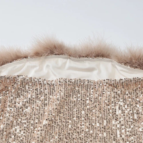 Load image into Gallery viewer, Sequins Off-shoulder Sexy Mini Dress For Women Fashion Strapless Feather Backless Bodycon Club Party Sparkle Dress
