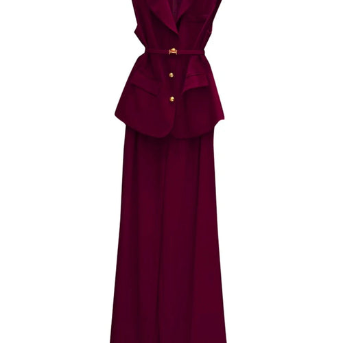 Load image into Gallery viewer, Solid Temperament Two Piece Sets for Women Lapel Sleeveless Spliced Single Breasted Top High Waist Pant Set Female
