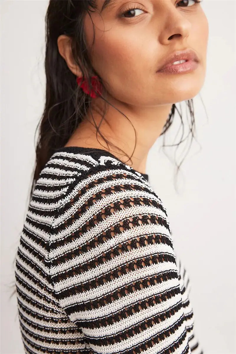 Striped Knit Mini Dress For Women Autumn Winter New O Neck Long Sleeve Contrast Color High Waist Beach Sexy Dress New