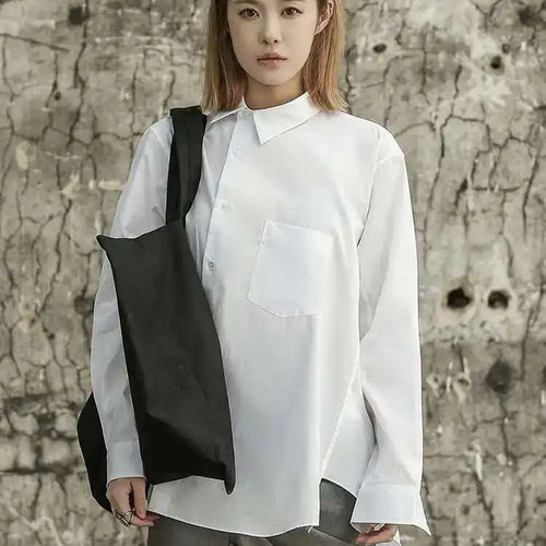 Load image into Gallery viewer, Women White Irregular Big Size Blouse New Lapel Long Sleeve Loose Fit Shirt Fashion Tide Spring Autumn 2025 1DF6809
